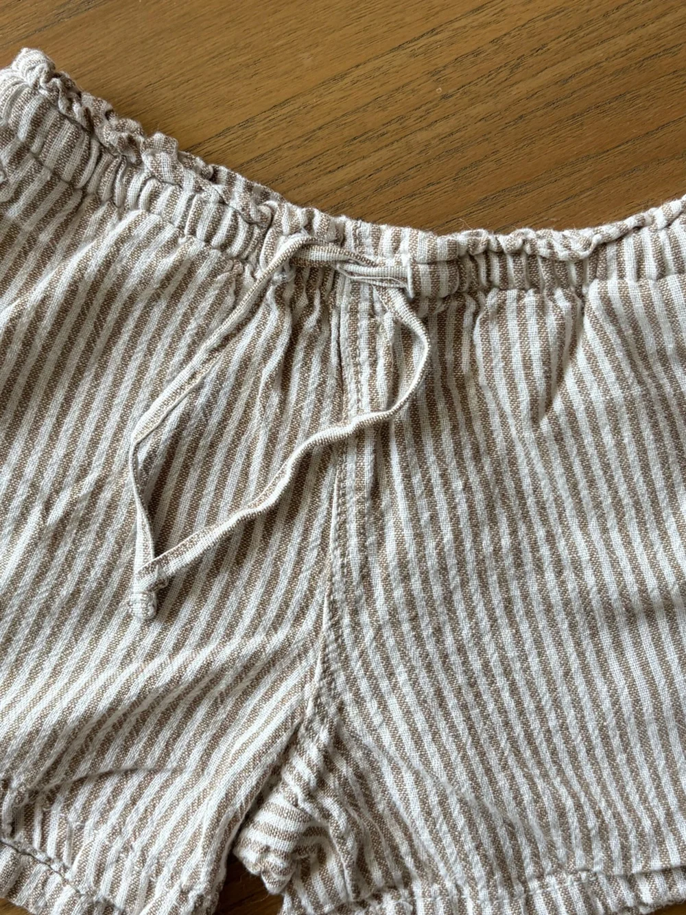 Old Navy Toddler Linen Blend Beige & White Striped Drawstring Shorts